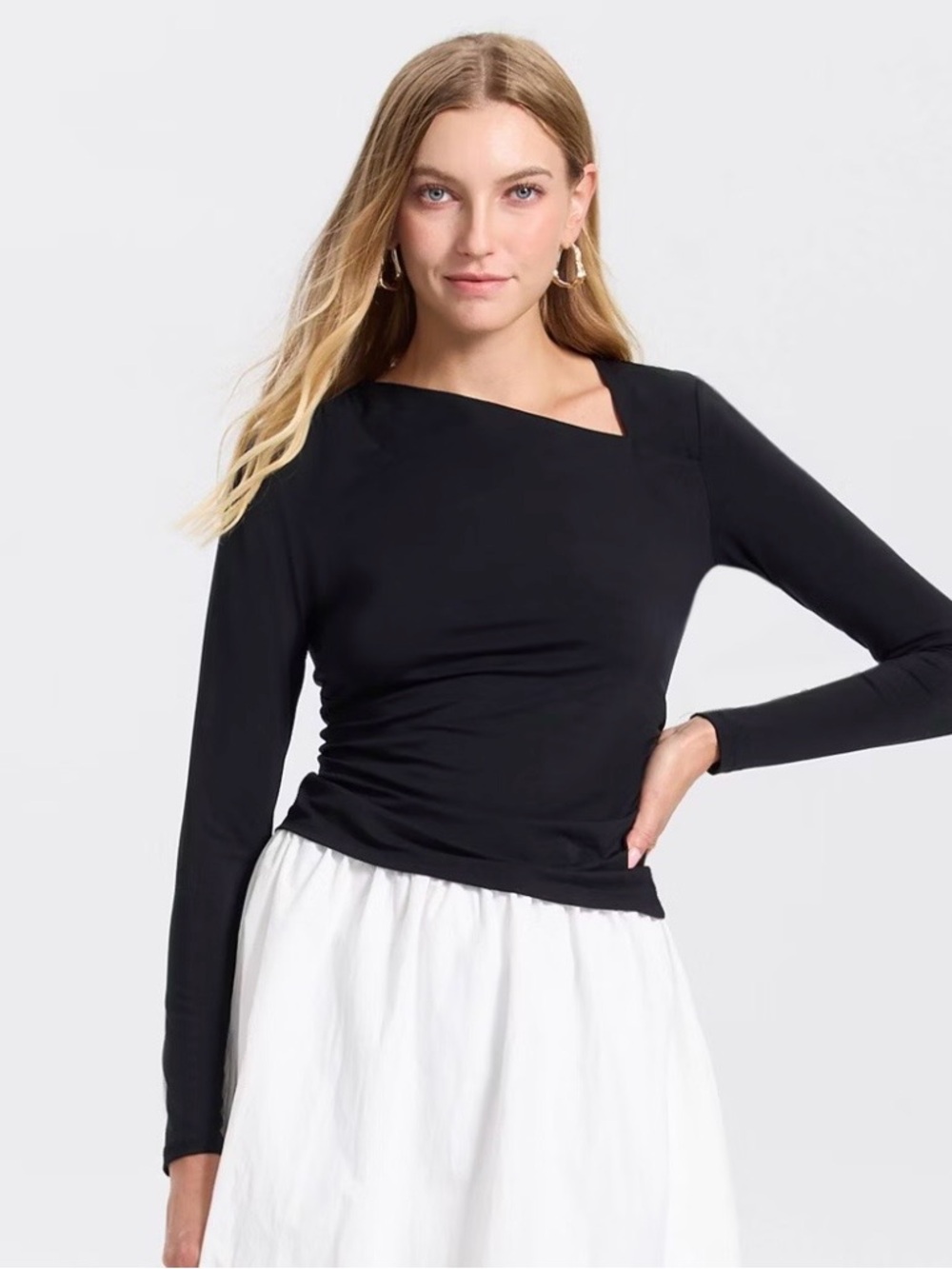 a new day Black Asymmetric Neck Long-Sleeve Tee